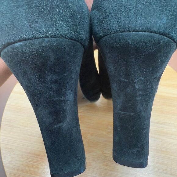 Salvatore Ferragamo Black Suede Platform Block Heel Pumps Size 9 AA - Picture 11 of 11
